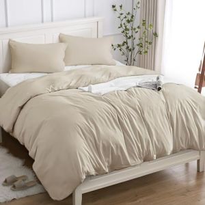 Housse de Couette 100% Coton 1 Personne 140x200 (1 Taies Oreiller 50x80), Parure Lit de Qualit&eacute; Sup&eacute;rieure en Coton 150GSM,Doux, Respirant, Hypoallerg&eacute;nique - Beige (BALCANIC SHOP, neuf)