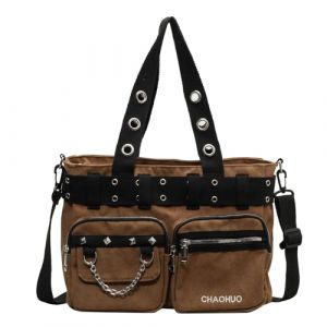 Makukke Y2K Tote Bag Femmes, Sac &agrave; bandouli&egrave;re gothique Shopper Sac &agrave; main Sacs &agrave; bandouli&egrave;re pour travail bureau voyages shopping &eacute;cole, marron, L (Makukke-Store, neuf)