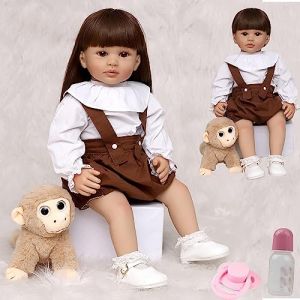ZIYIUI 24 Pouces 60cm Réaliste Poupée Reborn Fille Silicone Souple Simulation Nouveau-Né Reborn Bébé Poupée Cheveux Longs Yeux Marrons Fille Reborn Jouets pour Enfants (XINX11, neuf)