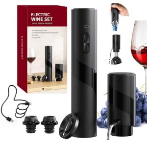 CIRCLE JOY Tire Bouchon Électrique, Décapsuleur rechargeable avec Coupe-capsule, Aérateur de vin et Verseur Électrique 2-en-1 et 2 Bouchons à vide, Câble USB (CIRCLEJOYEU, neuf)