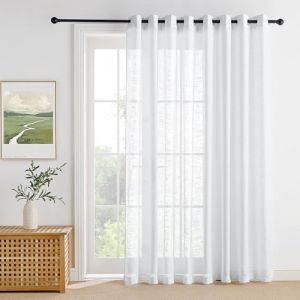 PONY DANCE Voilage de Fenêtre - Rideaux Grande Largeur Draperies à Oeillets avec Motif de Croix Décor de Maison Chambre Salon Demi Transparent, L300 x H220 cm, Blanc, 1 PC (RYB HOME EU, neuf)