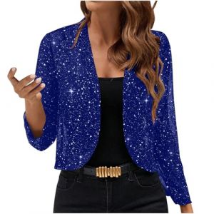 NZYIHAO Cardigan &agrave; paillettes pour femme - Court - Ouvert - Manches longues - Bol&eacute;ro fin et &eacute;l&eacute;gant - Sans boutons - Veste bol&eacute;ro en maille fine - Veste de transition, Marine, XL (JCRZZ, neuf)