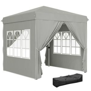 Outsunny Pavillon 2,5x2,5m, Protection UV 50+ - Tente de R&eacute;ception Pliable et Imperm&eacute;able avec 4 Parties Lat&eacute;rales, Stable et R&eacute;sistant &agrave; l'Hiver pour Camping et Jardin avec Sac (AOSOM-DE, neuf)