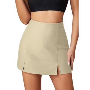 seiveini Jupe Short Femme Court &Eacute;l&eacute;gante Skort Mini Jupes A-Ligne avec Fente Taille Haute A Beige M (BgandDesign, neuf)