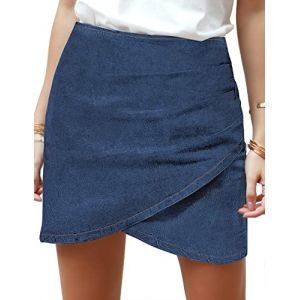 Roskiky Jupe courte en jean moulante pour femme - Ourlet tulipe - Plissée - Délavée et décontractée, Bleu cobalt clair., XS (RoskikyEU, neuf)