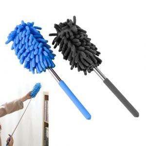 Plumeau Poussiere Telescopique, Lot de 2 Plumeau Extensible avec Manche télescopique, Long pour Toiles d'araignées, Plumeau Long Extensible 75 cm, élimination Facile de la Poussière (Shenzhenshioujiedadianzishangwuyouxiangongsi, neuf)