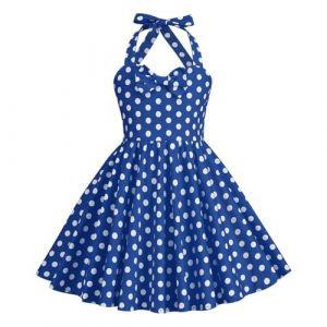 Robe Cérémonie Vintage Fille Enfant Robe Rockabilly Année 50/60 Retro à Pois Polka Dot Imprimé Floral Robe Pin Up de Soirée Fête Cocktail Noël Mariage sans Manches A-Ligne Dress Princesse 3-8 Ans (⭐⭐⭐⭐⭐AEGJEGVD(5-15 jours Arrivé), neuf)