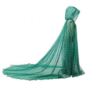 GRACEART Cape de mari&eacute;e avec capuche cape longue arri&egrave;re de mari&eacute;e tulle elfe robe cape voile mantille, Vert-1 (Hd-Shop, neuf)