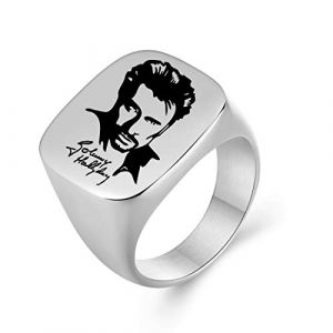 AFSTALR Bague Johnny Hallyday Homme Cadeau Signature Bague Chevalière Acier Inoxydable Anneau Bague Sceau, Argent 12 (AFSTALR, neuf)