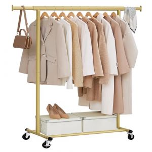 SONGMICS Portant à Vêtements avec Roulettes, Tringle Extensible pour Charge Lourde, Porte-manteau, Capacité de Charge 100 kg, 45 x (92-132) x 161,5 cm, Montage Facile, Doré Clair HSR013A01 (SONGMICS HOME FR, neuf)