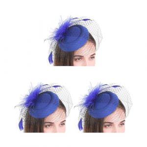 Lot de 3 chapeaux bibi pour femme avec fleur et plumes en maille filet pour festival, thé, mariage, spectacle, pince à cheveux pour filles - Bleu (gxyouruyi, neuf)