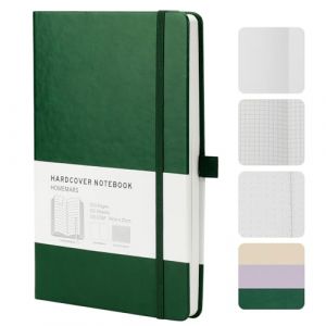 HOMEMARS Cahier A5, Carnet de notes DIN A5,Blanche,Sketchbook，cahier page blanche, 200 pages, 100 g/m², Vert, bloc note,carnet de voyage, carnet de notes, avec Porte-stylo, Marque-pages (Homemars Direct, neuf)