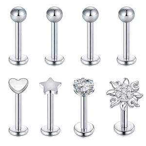 Mayhoop Piercing Labret Stud Piercing L&egrave;vre 16G 8mm Acier Inoxydable Tragus Helix Piercing Monroe Medusa Piercing Bijoux pour Femmes Hommes Argent 8Pcs (Mayhoop, neuf)