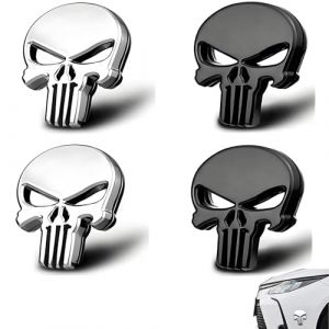 4 Pi&egrave;ces V&eacute;hicules M&eacute;tal 3D Stickers, Autocollant Voiture Tuning, Argent&eacute; Et Noir,Autocollant V&eacute;hicule Moto Skull Punisher, Pour D&eacute;coration De Voitures, Camions, Motos, V&eacute;hicules (Maple Plentiful, neuf)