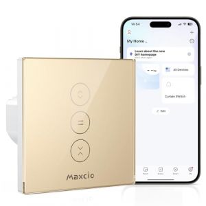 Maxcio Interrupteur Volet Roulant Connect&eacute; Compatible Avec Alexa Et Google Home, Interrupteur Connect&eacute; Volet Roulant Intelligent Avec Minuterie Et Commande Vocale, Interrupteur Tactile (1, Dor&eacute;) (Maxcio Smart Mall, neuf)