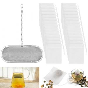 REFORUNG 1 Pi&egrave;ces Passoire &agrave; th&eacute; en Acier Inoxydable avce 200Pcs Sachet pour Th&eacute; filtres &agrave; th&eacute; Passoire &agrave; &eacute;pices rectangulaire Boules &agrave; Epices Boule &agrave; Th&eacute; pour le th&eacute; en vrac, cuisine quotidienne (NOISY ADRENALINE, UNIPESSOAL LDA, neuf)
