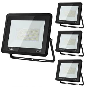 Yakimz Spots d'Extérieur 100W 6000K 8500lm Blanc Froid - Projecteur Super Lumineux IP66 - Éclairage de Sécurité Mural pour Cour, Garage, Jardin, Décoration, 4 Pièces (HITGROW, neuf)