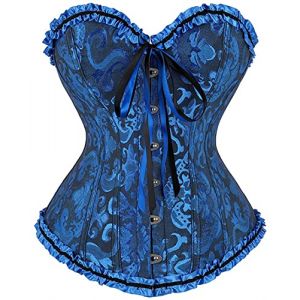 SZIVYSHI Femme Corset Noir et Bleu Grande Taille Gothique Satin Corsette Sein Nu Minceur Lingerie avec Ruban Lacet,Taille XS (SZIVYSHI-FR, neuf)