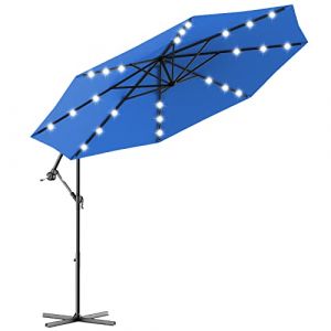GOPLUS Parasol de Jardin Exterieur avec 24 LED Solaire, 3M Parasol Deporte avec Manivelle, Hauteur Réglable, Anti-UV, Grand Parasol Inclinable 8 Baleines pour Balcon Patio, Base Non Incluse (Bleu) (Augenstern24, neuf)