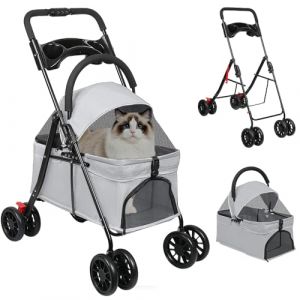 OHMG Poussette Chien 3-en-1, Poussette pour Chat Pliable, Panier de Rangement, Fen&ecirc;tre en Filet, pour Petits Chiens et Chats, Jusqu'&agrave; 25 kg, 4 PCS Roues R&eacute;sistant &agrave; l'Usure &agrave; 360&deg; (jusiZL, neuf)