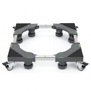 W B D WEIBIDA Support Machine à Laver 4 roulettes Verrouillables avec 8 Pieds Rembourrés, Charge 300KG Socle Machine a Laver, Largeur Réglable de 40-62cm, Hauteur de 11-12.5cm Support Électroménager (WHEELBIRD, neuf)