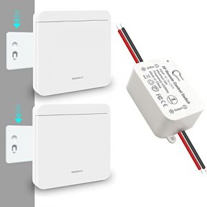 Tedeligo Kit interrupteur sans fil, émetteur radio RF 433 MHz interrupteur mural récepteur sans fil AC 220 V 230 V jusqu'à 100 mètres télécommande pour lumières (2 interrupteurs 1 récepteur) (zonxindianzi, neuf)