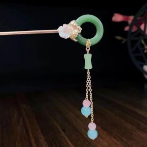 qbodp 2 Pièces Bâtons À Cheveux Pour Chignons, Imitation Jade Anneau Rond Gland Baguettes À Cheveux Épingles À Cheveux Élégantes Bâton Baguettes Classiques Pique Pour Les Cheveux Pour Cheveux Épais (T-Dreaming Direct, neuf)