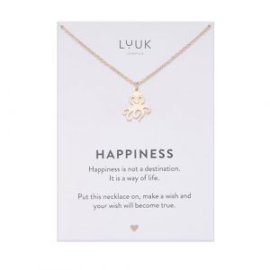 LUUK LIFESTYLE Collier avec pendentif pieuvre en acier inoxydable (50 cm), carte HAPPINESS, porte bonheur, bijoux modernes, id&eacute;e cadeau pour femme, cha&icirc;ne r&eacute;sistante &agrave; l'eau, mer, Rose (LUUK Brands, neuf)