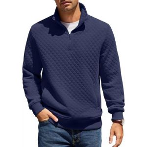 COOFANDY Hommes Chemise &agrave; Col Montant Sweatshirt &agrave; Manches Longues Hiver Col Montant Sweatshirt Coupe R&eacute;guli&egrave;re Pull 1/4 Fermeture &Eacute;clair Chaud avec Poche Bleu Marine XXL (COOFANDY EU, neuf)