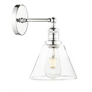 Phansthy Applique murale loft, entonnoir en verre transparent, style industriel vintage, applique murale &eacute;l&eacute;gante et simple, style industriel (couleur chrom&eacute;e) (Phansthy Technology, neuf)