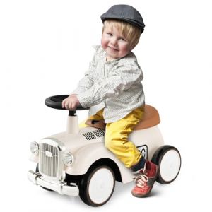 COSTWAY Porteur Enfants Rétro avec Volant Réaliste 40°et Son, Voiture à Pousser Intérieur Exterieur avec 4 Roues en EVA, Coffre à Jouets, Charge 25kg pour Enfants de 18-36 Mois (Blanc) (FDS GmbH, neuf)