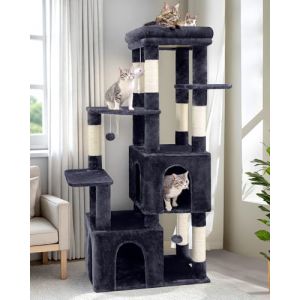 Globlazer Arbre a Chat Grand, Arbres à Chat Stable avec 2 Grande Niches, Doux Rembourrage Plate-Forme, Griffoirs en Sisal, Peluche Chats Jouets, Tour à Chats pour Gros Maine Coon (F61, Gris Foncé) (Globlazer For Your Pet, neuf)