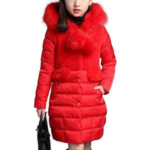 Nemopter Hiver Doudoune Fille Princesse Manteau d'hiver Automne mi Long Epaisse Parka à Capuche Fourrure,Rouge,4-5 ans(120) (Nemopter, neuf)