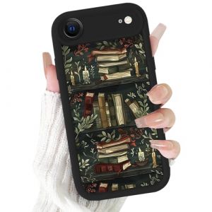 Niokfrci Bookshelf Coque pour iPhone 17 Air 6,5", Aesthetic Feuilles Étagère Fleur Motif Dessin Étui Silicone Noir Fine TPU pour Filles Antichoc Housse Caméra de Protection Cover Anti-Rayures Case (rytr7uty, neuf)