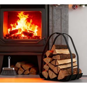 Panier &agrave; b&ucirc;ches de chemin&eacute;e Kingson &ndash; Porte b&ucirc;ches en m&eacute;tal noir rev&ecirc;tu par poudre avec poign&eacute;e &ndash; 36&times;35&times;48 cm &ndash; Cadre et base en fer &ndash; Livr&eacute; &agrave; plat, assemblage requis (Kingson INC, neuf)