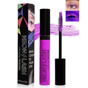 Mascara UV fluo &agrave; paillettes, volume et longueur, 1 pi&egrave;ce, violet, imperm&eacute;able, anti-agglom&eacute;rant, longue dur&eacute;e de vie, pour Halloween, spectacles sur sc&egrave;ne, festival, accessoires de maquillage 06 (GZST-EU, neuf)