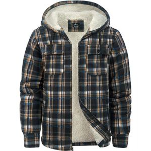 zitysport Veste Chemise Homme Toison Carreaux Doubl&eacute; Sweat Capuche Manteau Doublure Polaire Hiver Avec Poches Flannel Veste &agrave; Capuche Hommes(01-Gris Ray&eacute;,M) (Haixihui, neuf)