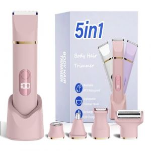 &Eacute;pilateur Bikini 5-en-1 pour Femmes, Rasoir &Eacute;lectrique Corporel sans Fil &Eacute;tanche IPX7, 5 T&ecirc;tes Interchangeables pour &Eacute;pilation Visage, Jambes et Zone Intime, Lame C&eacute;ramique, Recharge USB (Rosa) (BJIE-EU, neuf)