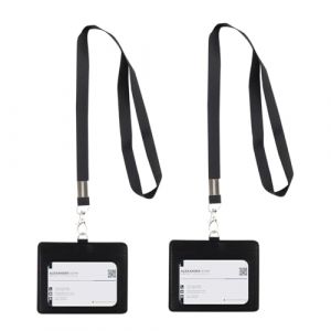 2 PCS Porte Badge Cuir PU avec Fen&ecirc;tre Transparente, Tour de Cou Badge avec 2 Emplacements pour Cartes, Porte Carte Tour de Cou Rigide pour Employ&eacute;s, &Eacute;tudiants, Infirmi&egrave;res, Police et Professionnels (JuShangBaoseller, neuf)