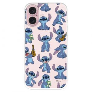 Coque pour iPhone 16 Officielle Lilo & Stitch Patron transparente pour prot&eacute;ger votre t&eacute;l&eacute;phone. Coque pour iPhone en silicone souple sous licence officielle Disney (La Casa de Las Carcasas, neuf)