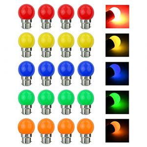 V-TOO Lot de 20, Ampoule LED Couleur B22 3W équivalente 30W 240LM B22 Baïonnette Ampoule Guirlande Couleur LED Ampoules Multicolore pour Maison Fête Décoration d'ambiance Rouge Jaune Bleu Vert Orange (V-TOO, neuf)