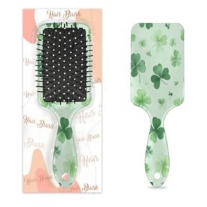 Entemne Brosse &agrave; cheveux pour femmes, hommes, filles, gar&ccedil;ons, motif tr&egrave;fle &agrave; l'aquarelle, vert clair, brosse de massage pour cuir chevelu, peigne &agrave; coussin d'air, peigne pour cheveux secs et mouill&eacute;s (HHengY, neuf)