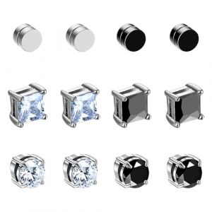 6 Paires 6mm Boucles d'Oreilles Homme Boucle Aimant&eacute;e en Acier Inoxydable Magn&eacute;tiques Fausse Boucle d'Oreille Femme Zircon Brillant Boucle d Oreille Homme Aimant Cadeaux Anniversaire No&euml;l Valenti (TsLinc, neuf)
