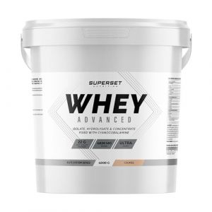Superset Nutrition - 100% Whey Proteine Advanced (4kg) - 74% de protéines - Isolat + Concentrat + Hydrolysat, Digestion optimisée, Riche en BCAA et en glutamine - Cookies (FITADIUM, neuf)