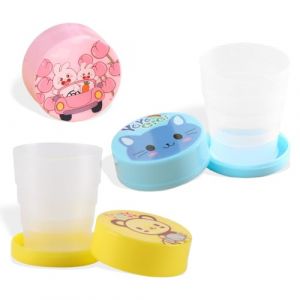 Tasse Pliable en Silicone, 3 Pcs Gobelet Retractable de Voyage, Tasses Pliables en Silicone avec Couvercle D'étanchéité pour Pique-Nique Camping Voyage Randonnée (CAI  CHENGGUO DE DIAN, neuf)