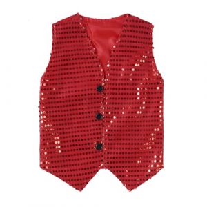 dPois Enfant Garçon Gilet sans Manches Veste Paillettes Sequins Veste Mariage Demoiselle d'honneur Veston Chemise Anniversaire Soirée Cérémonie Costume Danse Rouge 2-3 Ans (dPois eu, neuf)