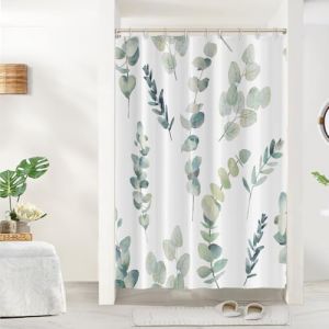 Uiiooazy Rideau Douche Bleu Gris, Rideau de Douche 150x200cm Anti Moisissure Feuilles d'eucalyptus Rideaux de Baignoire Tissu Lavable Imperm&eacute;able Polyester Rideaux Salle de Bain avec 10 Crochets (dongguibinjingpinxiaodianpu, neuf)