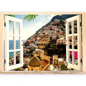murando &ndash; 3D ILLUSION D'OPTIQUE &ndash; 210x150 cm Papier peint intiss&eacute; &ndash; Tableaux muraux &ndash; D&eacute;co &ndash; Vue depuis la fenetre &ndash; Mer Ville (murando, neuf)