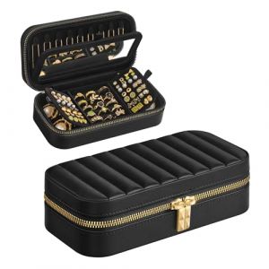 SONGMICS HOME ANAH Collection - Bo&icirc;te &agrave; Bijoux de Voyage, Petit Coffre &agrave; Accessoire avec Miroir, 10,5 x 20,5 x 6 cm, Surface PU avec Coutures, Portable, Zip, Id&eacute;e Cadeau, Noir d'Encre JBC180B01 (SONGMICS HOME FR, occasion)