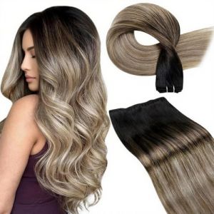 LaaVoo Extension Cheveux Naturel Tissage Noir Marron Clair Balayage 100g Extension Cheveux Naturel Tissage Brun Clair Ombre Moyen Dor&eacute; 55cm Tissage Extension Cheveux Humain Noir Marron Clair #1B/8/22 (Laavoo, neuf)